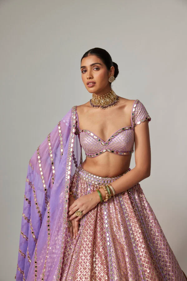 Lilac Gota Multicolor Heavy Metallic Lehenga With Cap Sleeve Blouse - Image 2