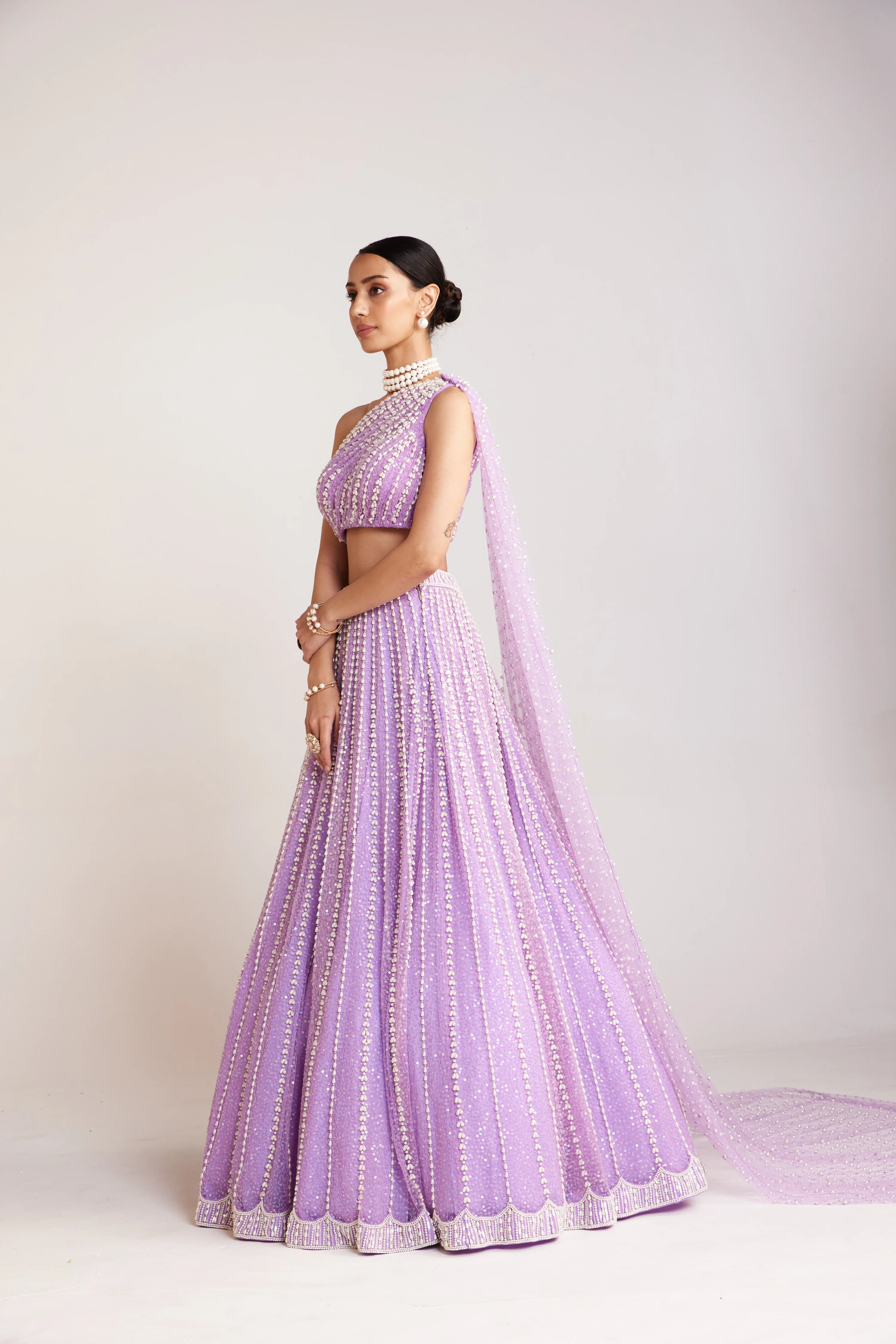 Lilac One Shoulder Lehenga Set - Image 3