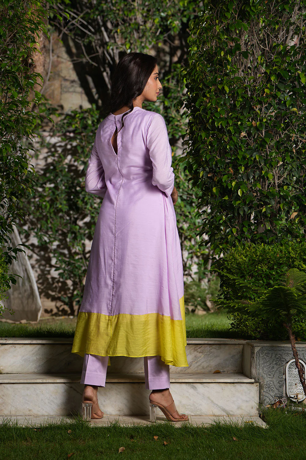 Lilac Round Neck Quilted A-Line Kurta Set - Image 3