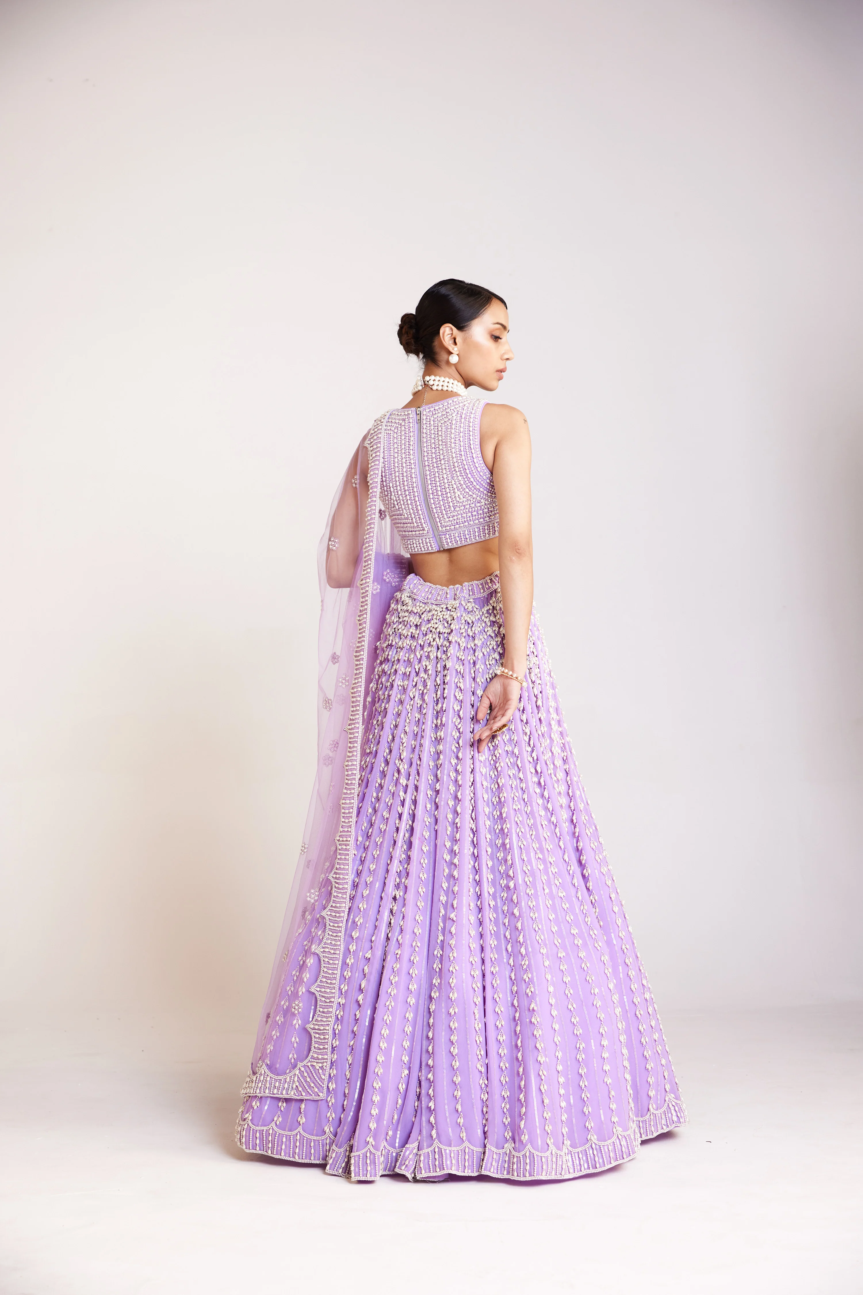 Lilac V Neck Pearl Chandelier Lehenga Set - Image 6