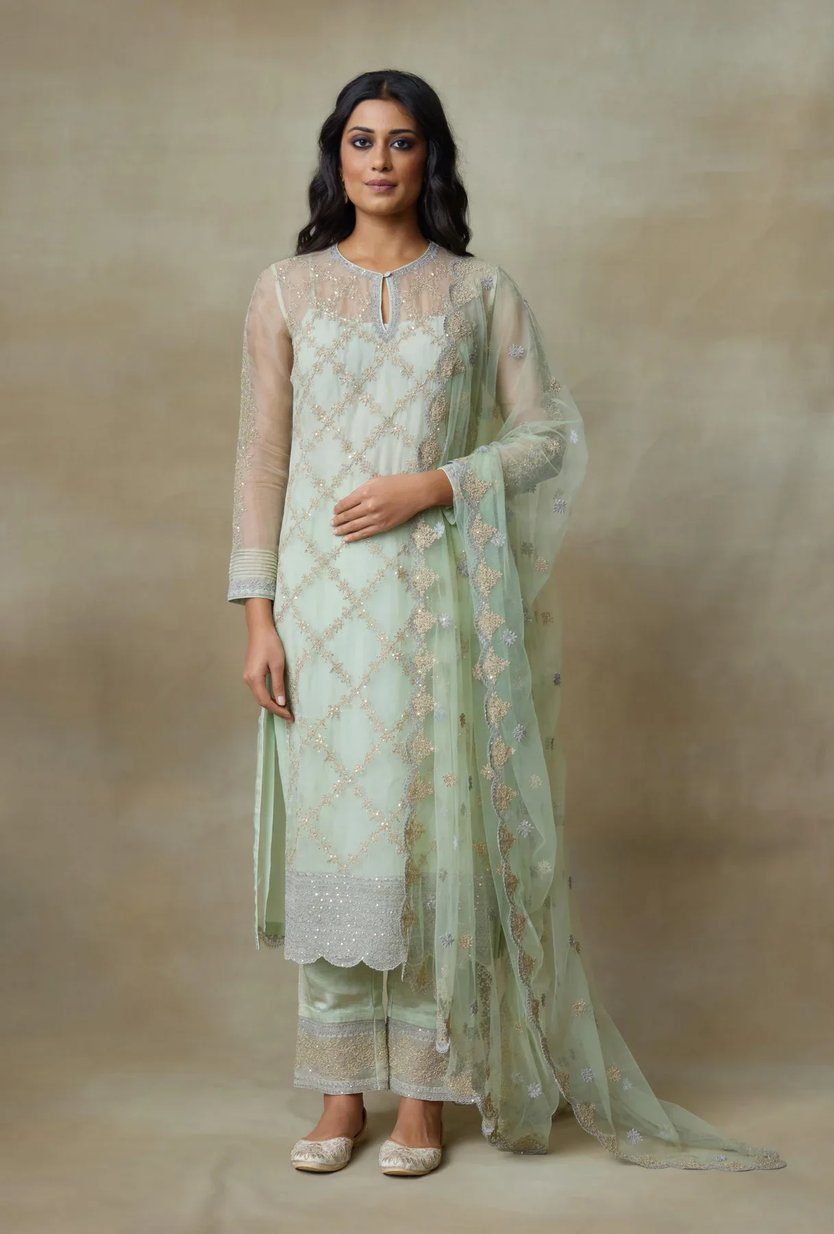 LILLY - Silk Organza Mint Kurta Set