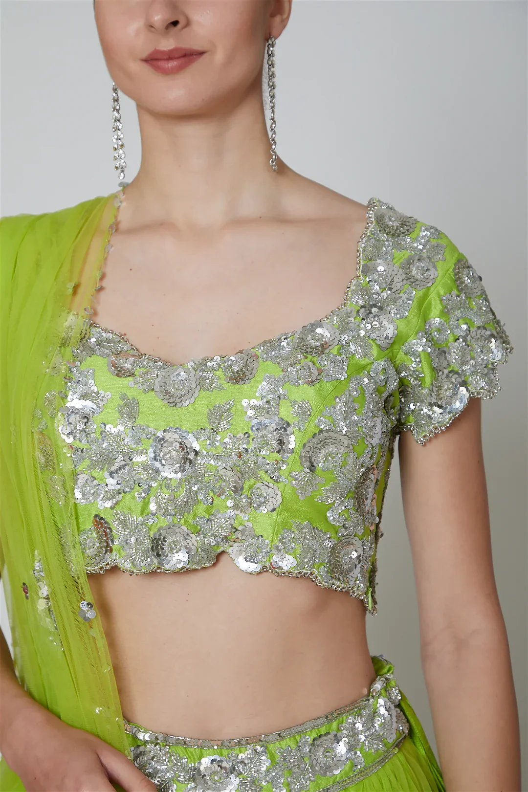 Lime Green Embroidered Lehenga Set - Image 2