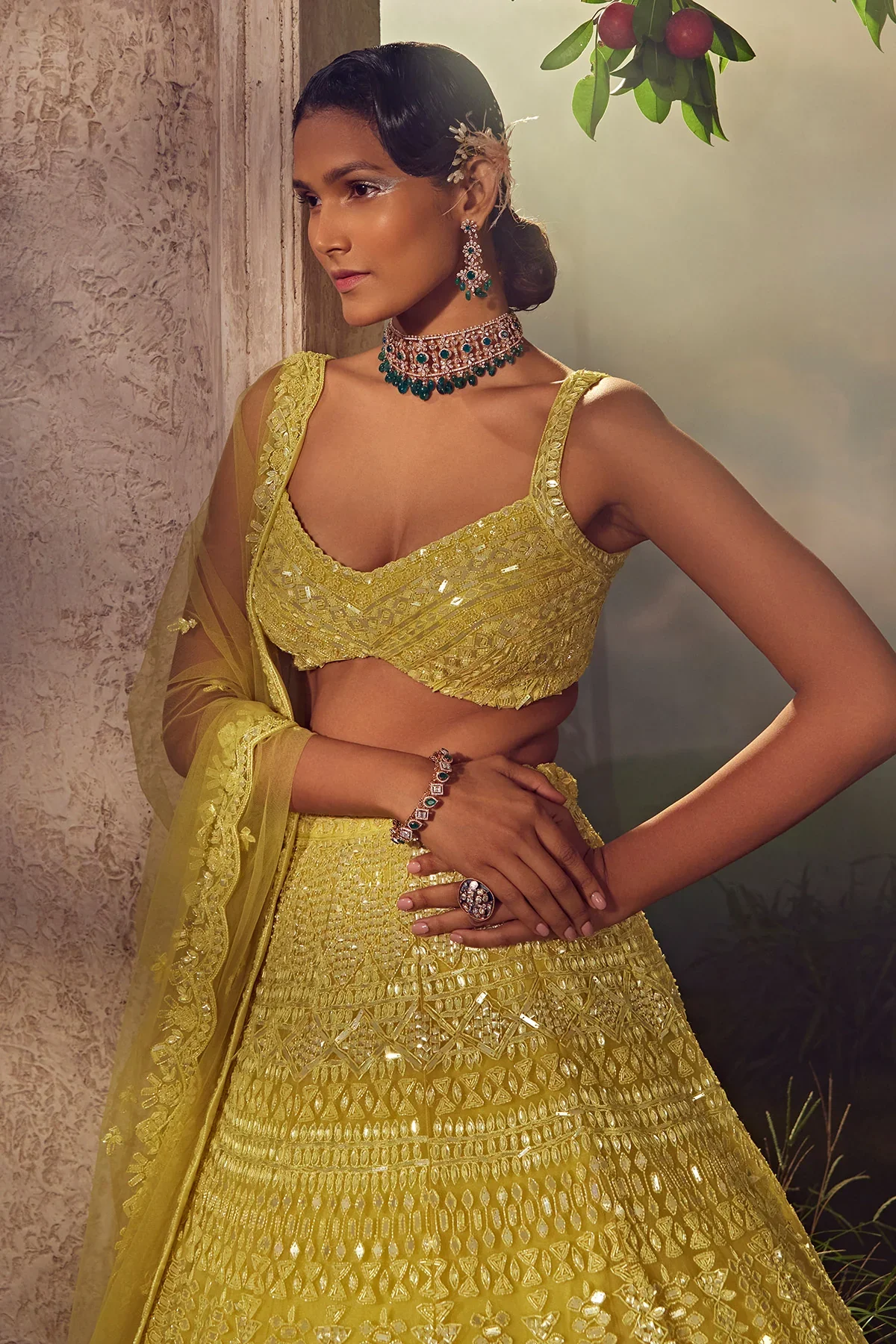 Lime Green Tulle Lehenga - Image 2