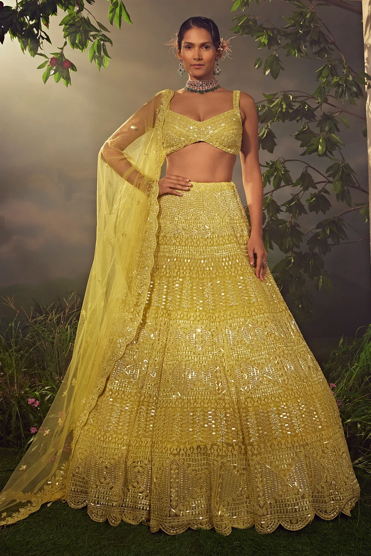 Lime Green Tulle Lehenga - Image 3