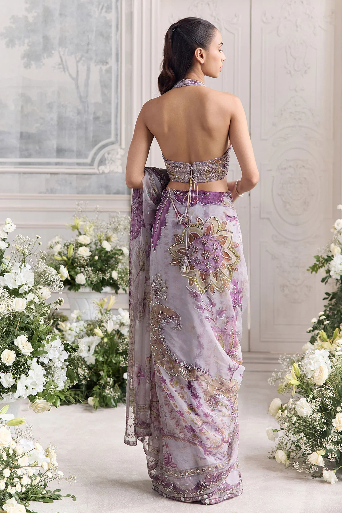 LINA - Embroidered Halter Neck Predrape Saree - Image 6