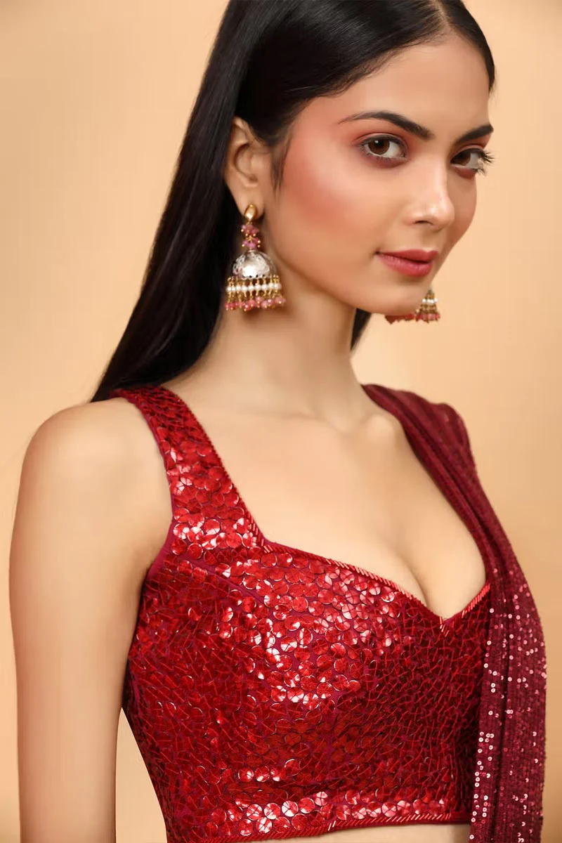 Lycra Pre-Draped Saree With Embroidered Blouse - Image 5