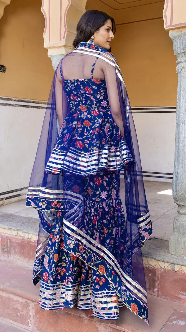 Mahi Blue Cotton Sharara Set - Image 3