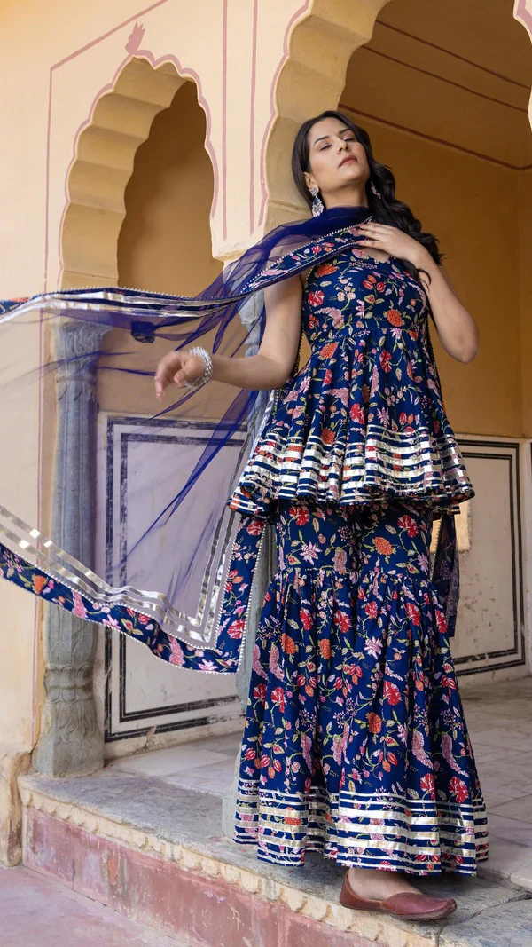 Mahi Blue Cotton Sharara Set - Image 4