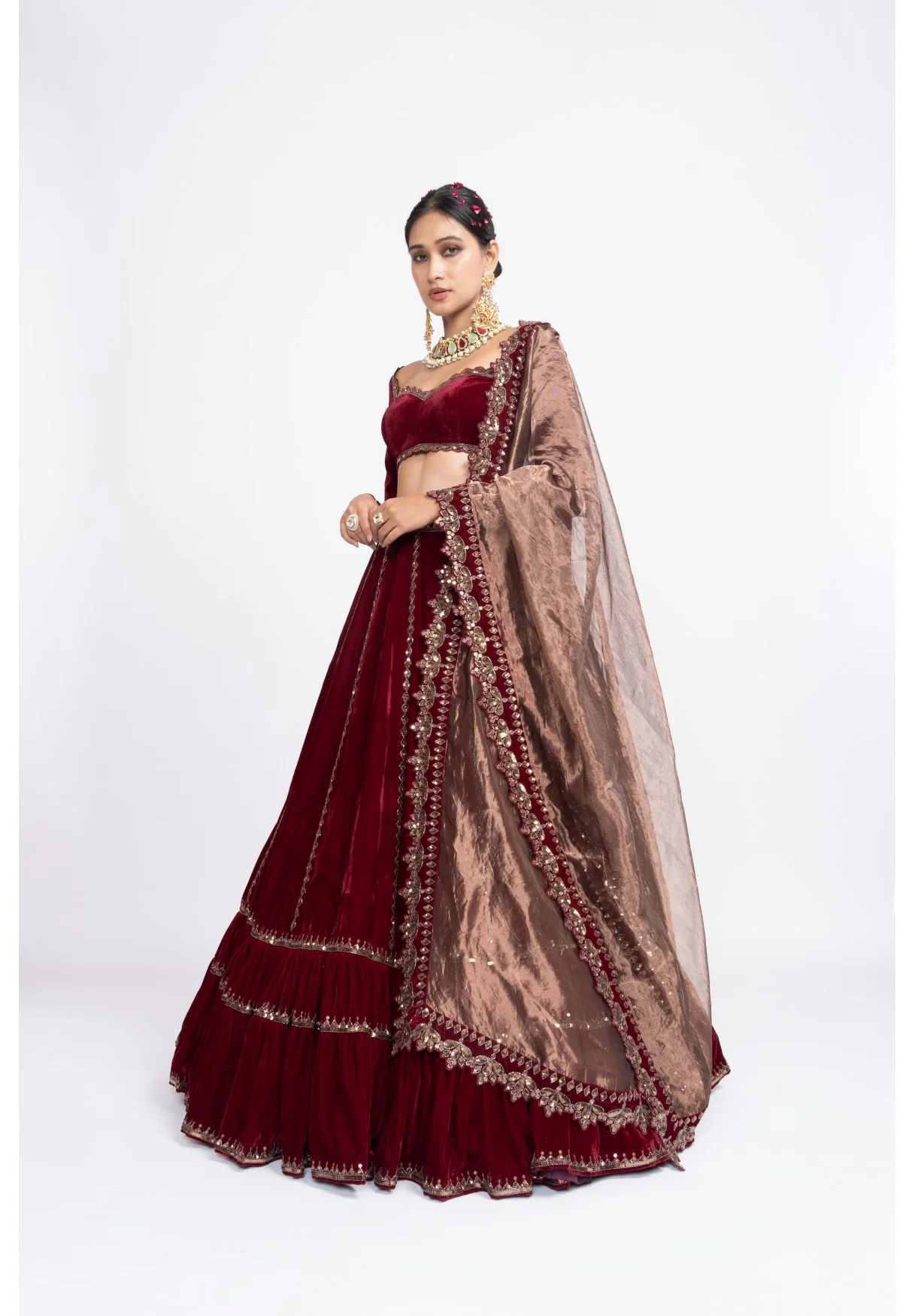 Mahroon Double Tier Lehenga Set - Image 3