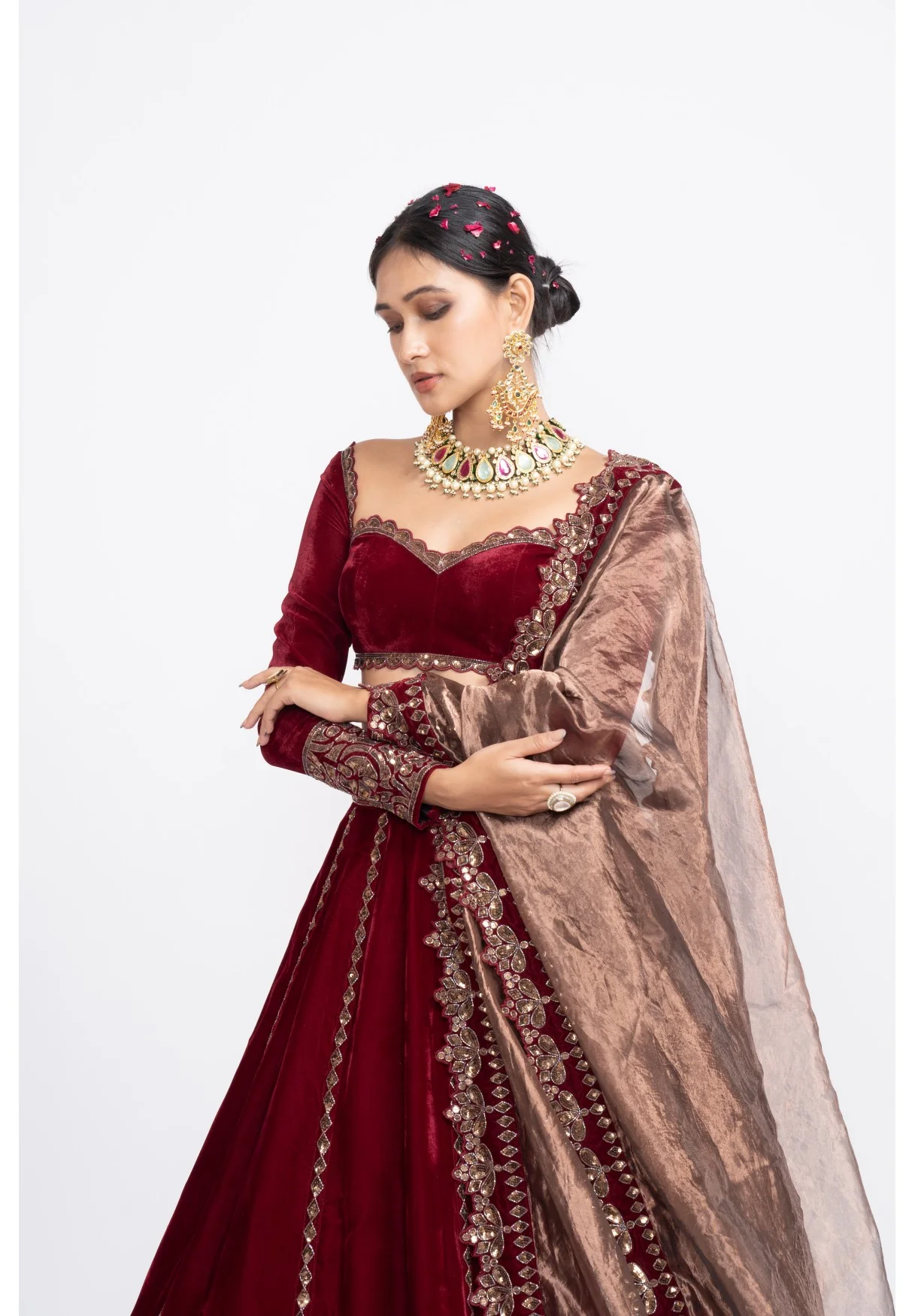 Mahroon Double Tier Lehenga Set - Image 4