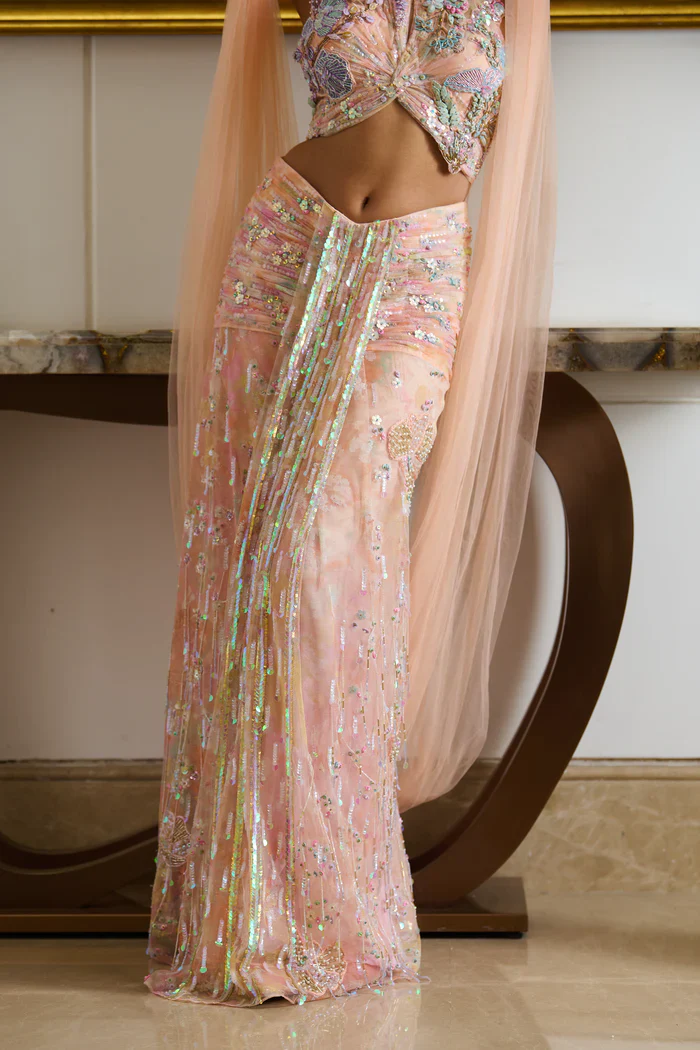 Marissa - Peach Fuzz Saree - Image 5
