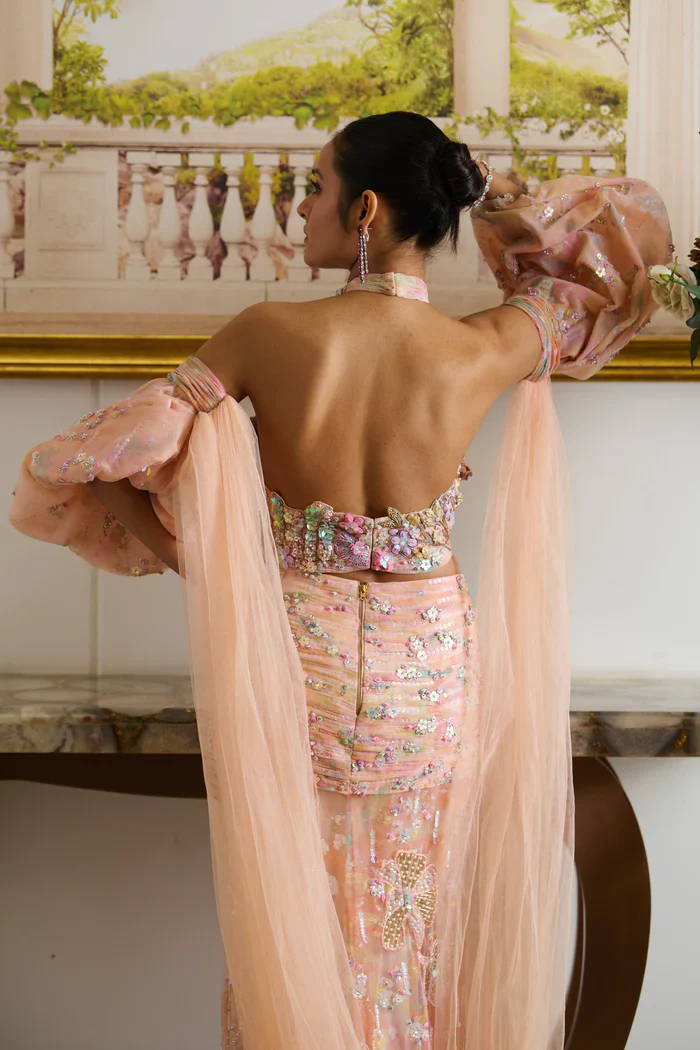 Marissa - Peach Fuzz Saree - Image 7