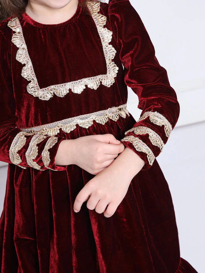 Maroon Velvet Suit With Sharara - Image 4