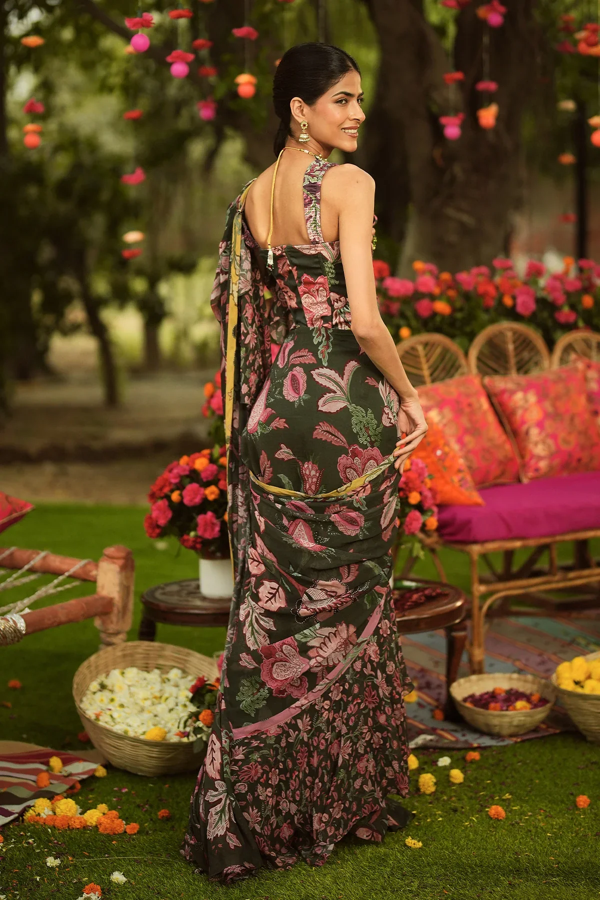 MARYAM - Embroidered Ruffle Saree Corset Styled Include Mm Gold Belt - Image 6