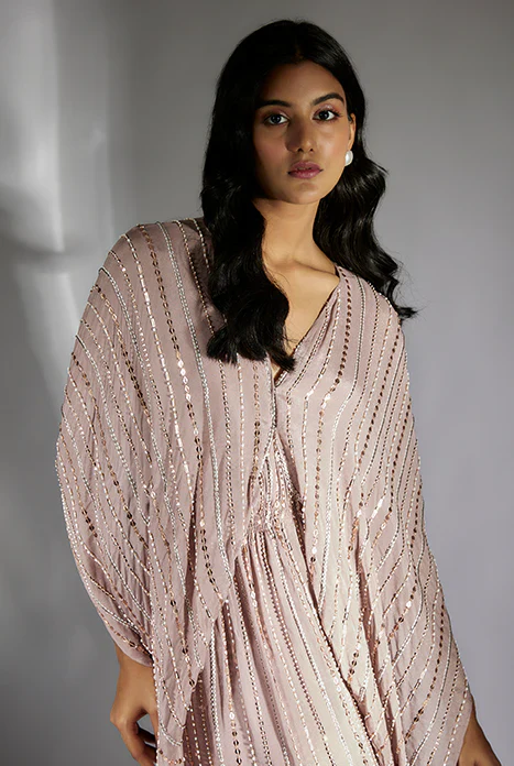 Mauve Embroidered Drape Dress - Image 3