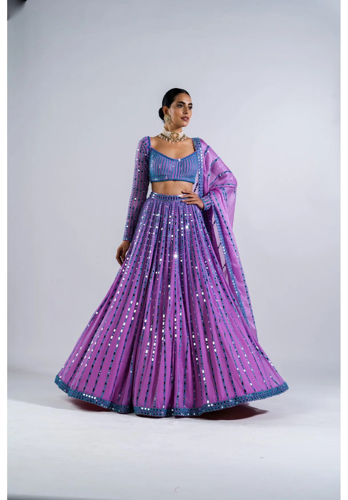 Mauve Linear Drop Lehenga Set