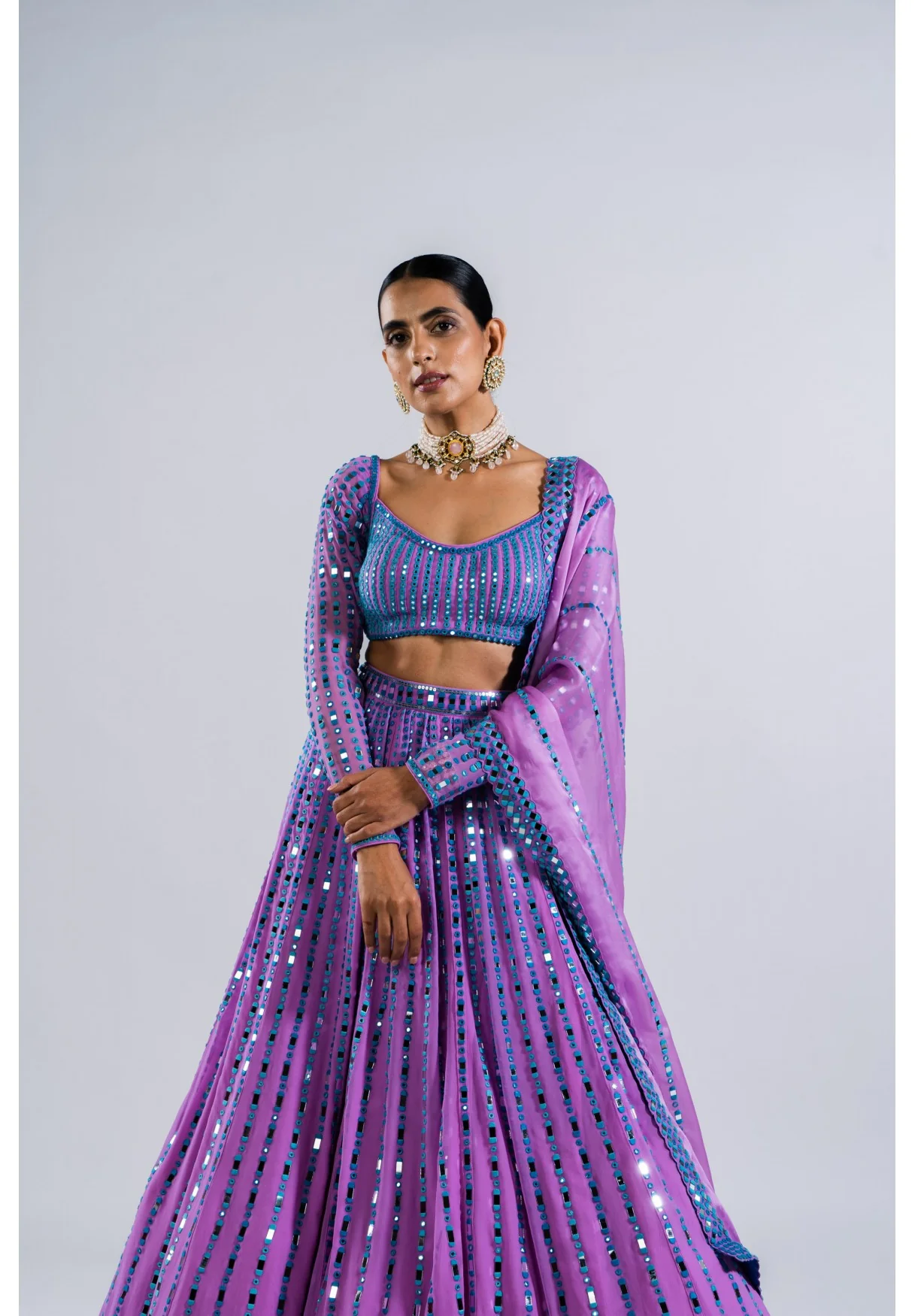Mauve Linear Drop Lehenga Set - Image 3