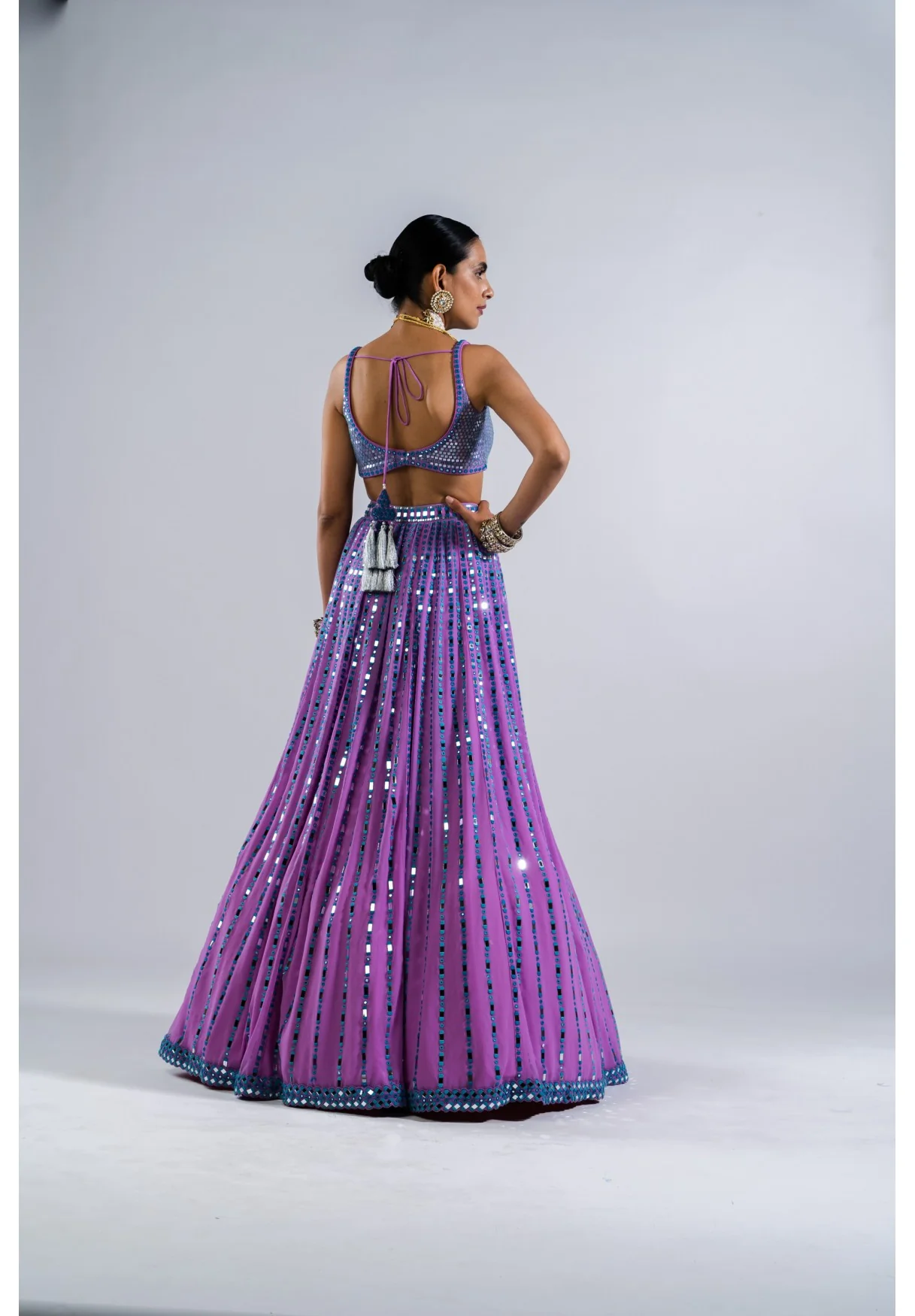Mauve Linear Drop Lehenga With Metallic Blouse - Image 2
