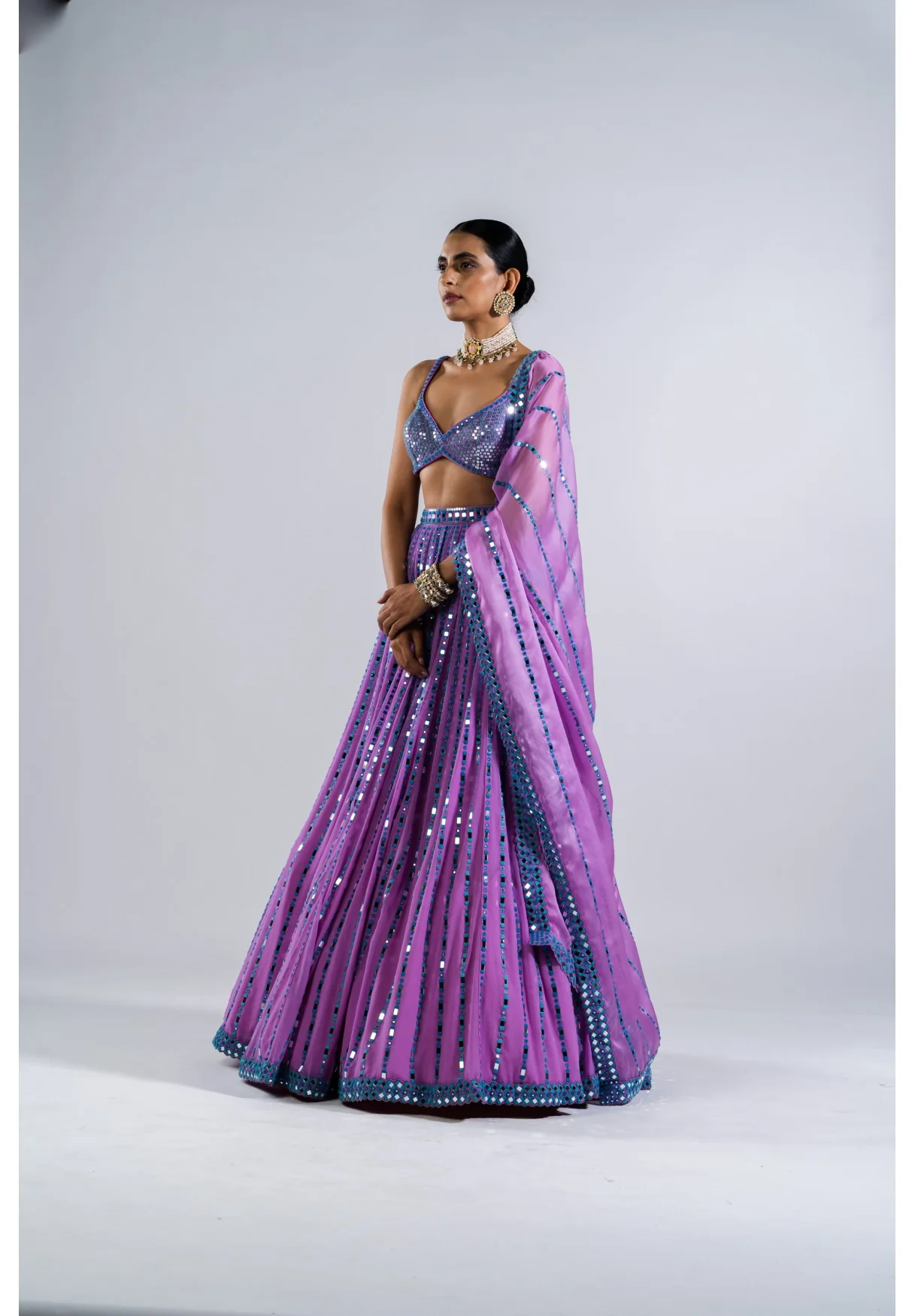 Mauve Linear Drop Lehenga With Metallic Blouse - Image 4
