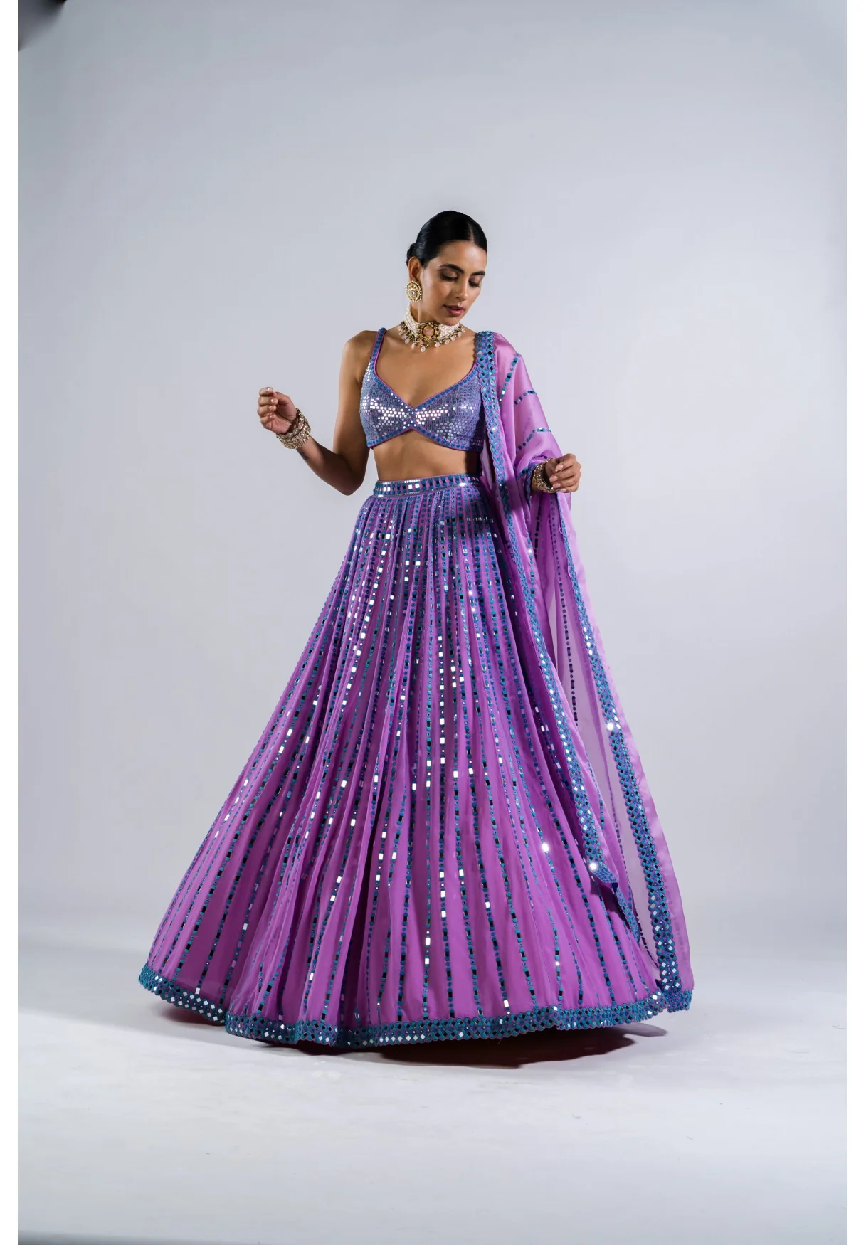 Mauve Linear Drop Lehenga With Metallic Blouse - Image 5