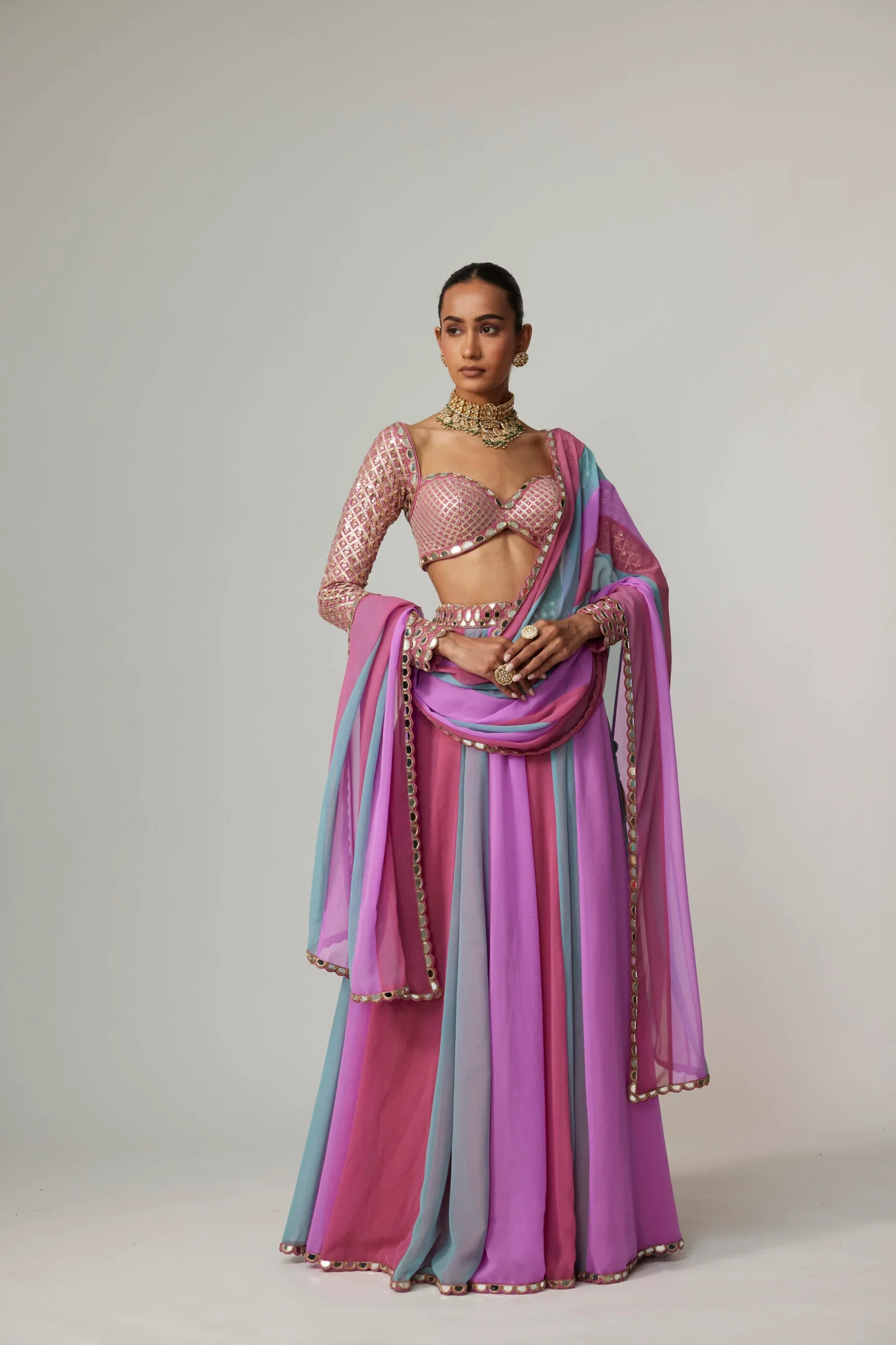Mauve Multicolor Lehenga Pants Set