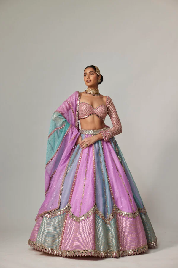 Mauve Multicolor Sequin Scattered Lehenga With Sweetheart Full Sleeve Blouse - Image 4