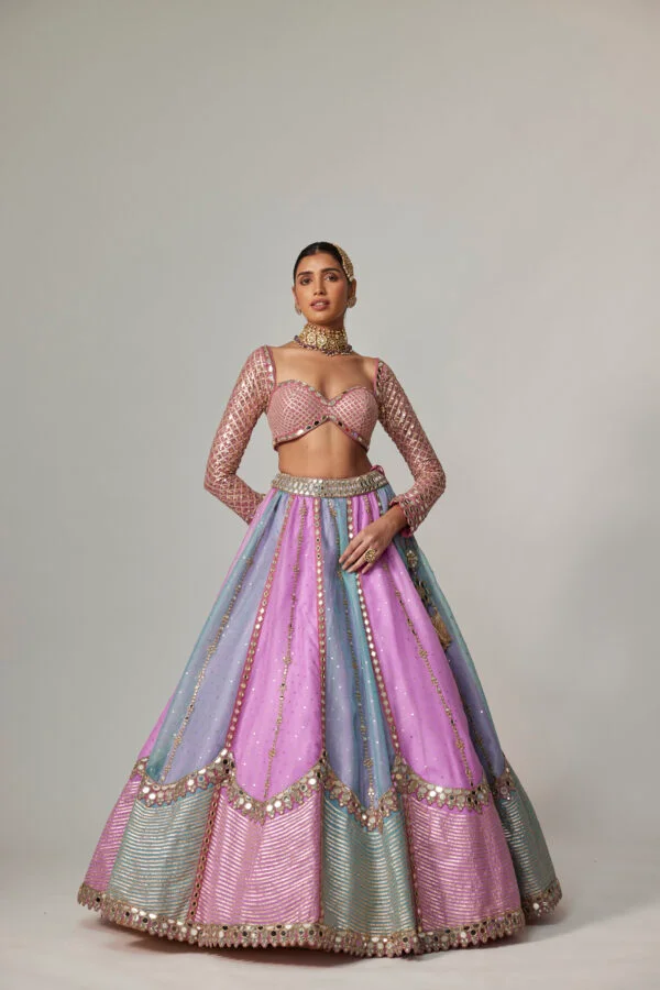 Mauve Multicolor Sequin Scattered Lehenga With Sweetheart Full Sleeve Blouse - Image 5