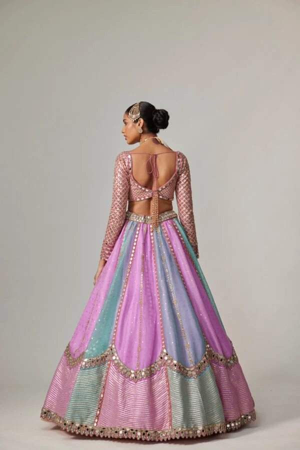 Mauve Multicolor Sequin Scattered Lehenga With Sweetheart Full Sleeve Blouse - Image 7
