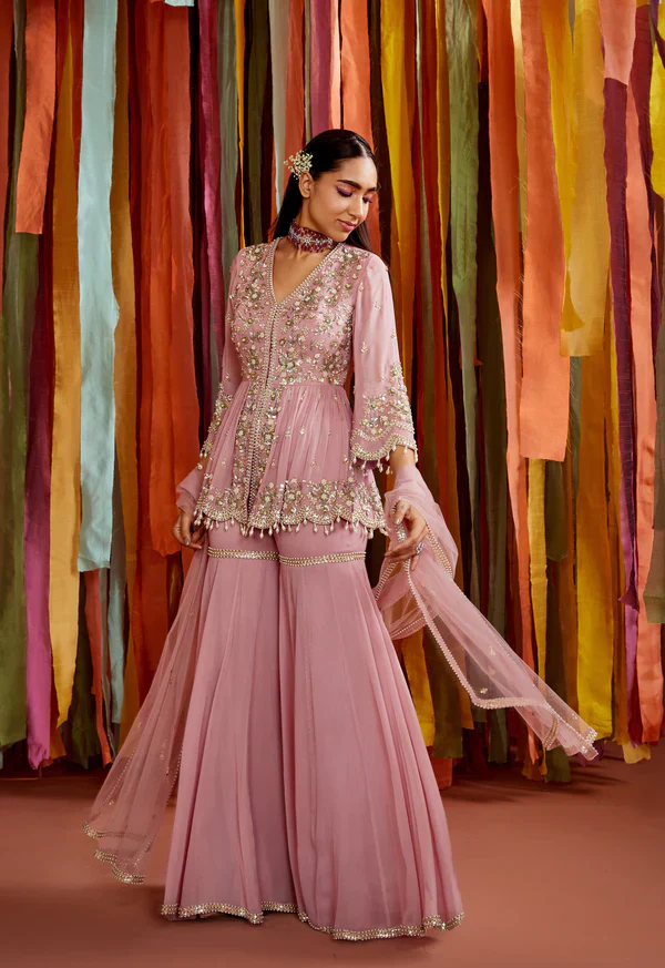 Mauve Peplum and Sharara Set - Image 2