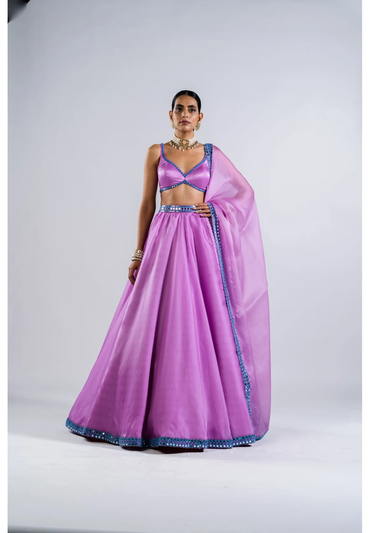 Mauve Satin Organza Lehenga Set