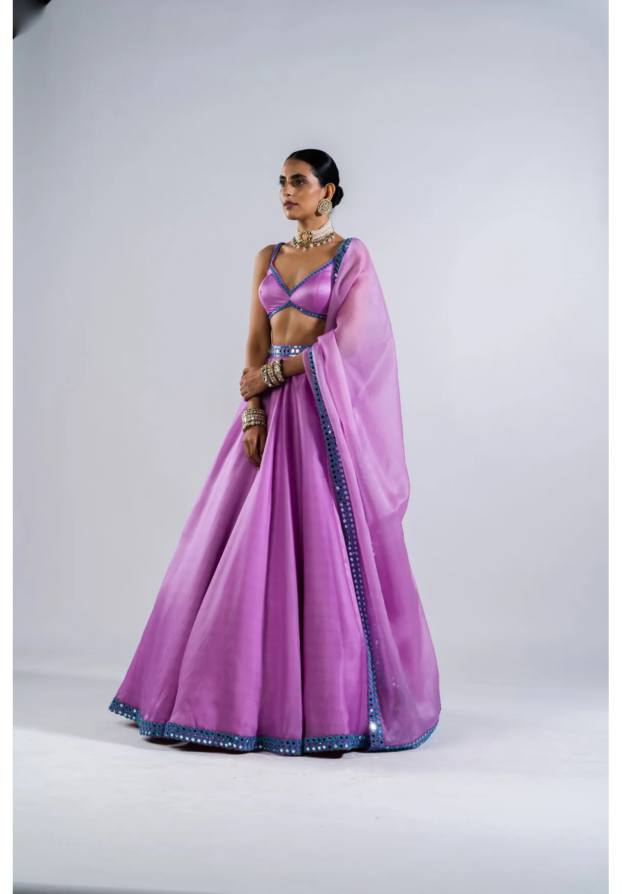 Mauve Satin Organza Lehenga Set - Image 3