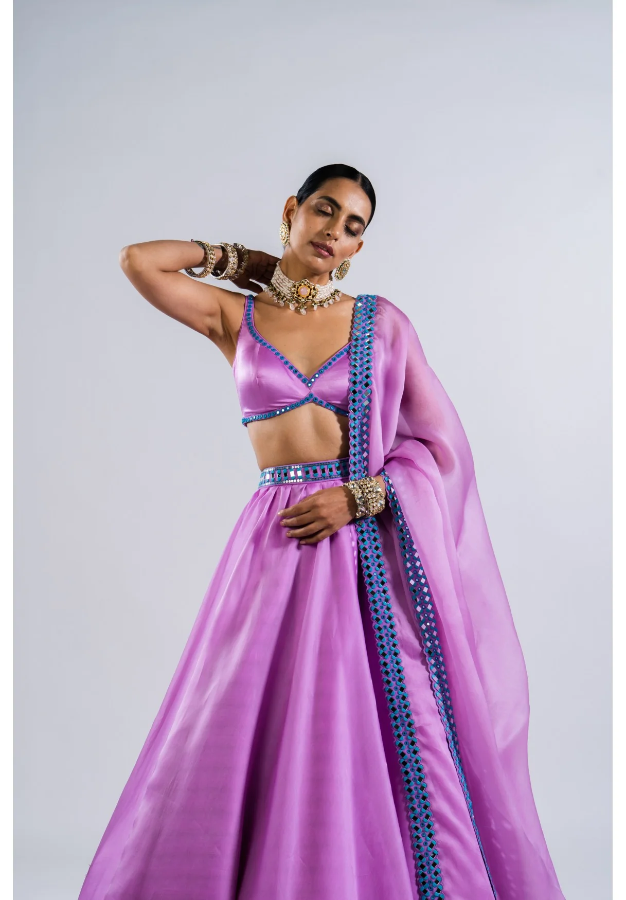 Mauve Satin Organza Lehenga Set - Image 4