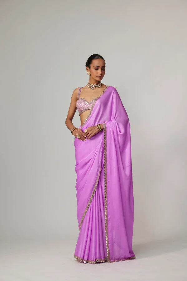 Mauve Satin Saree Set - Image 3