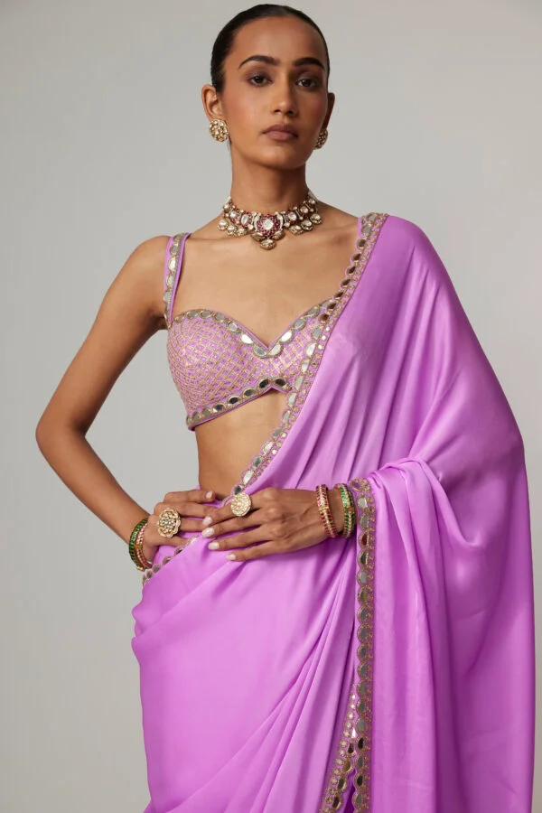 Mauve Satin Saree Set - Image 4