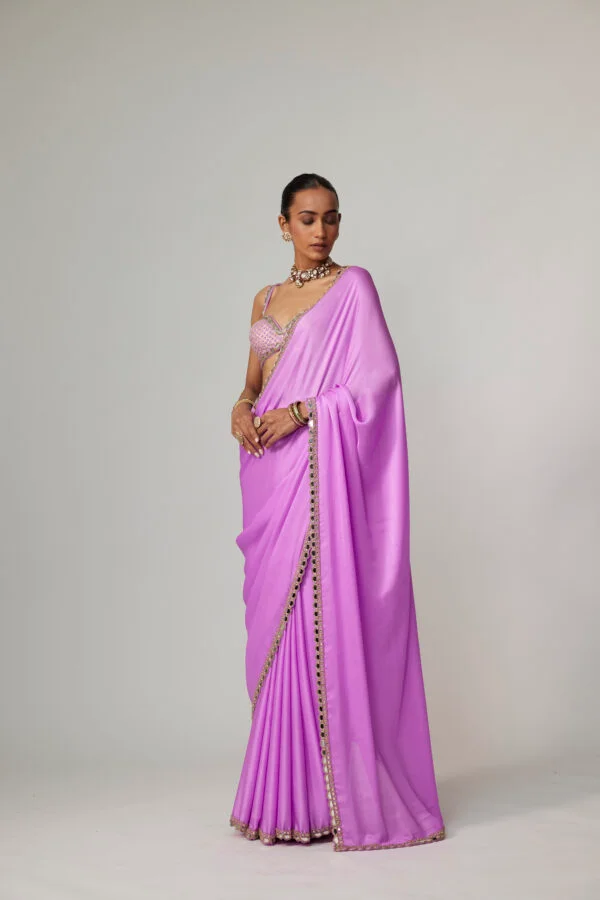 Mauve Satin Saree Set - Image 5