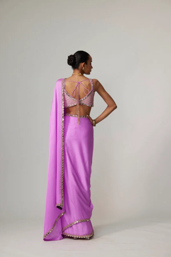 Mauve Satin Saree Set - Image 6