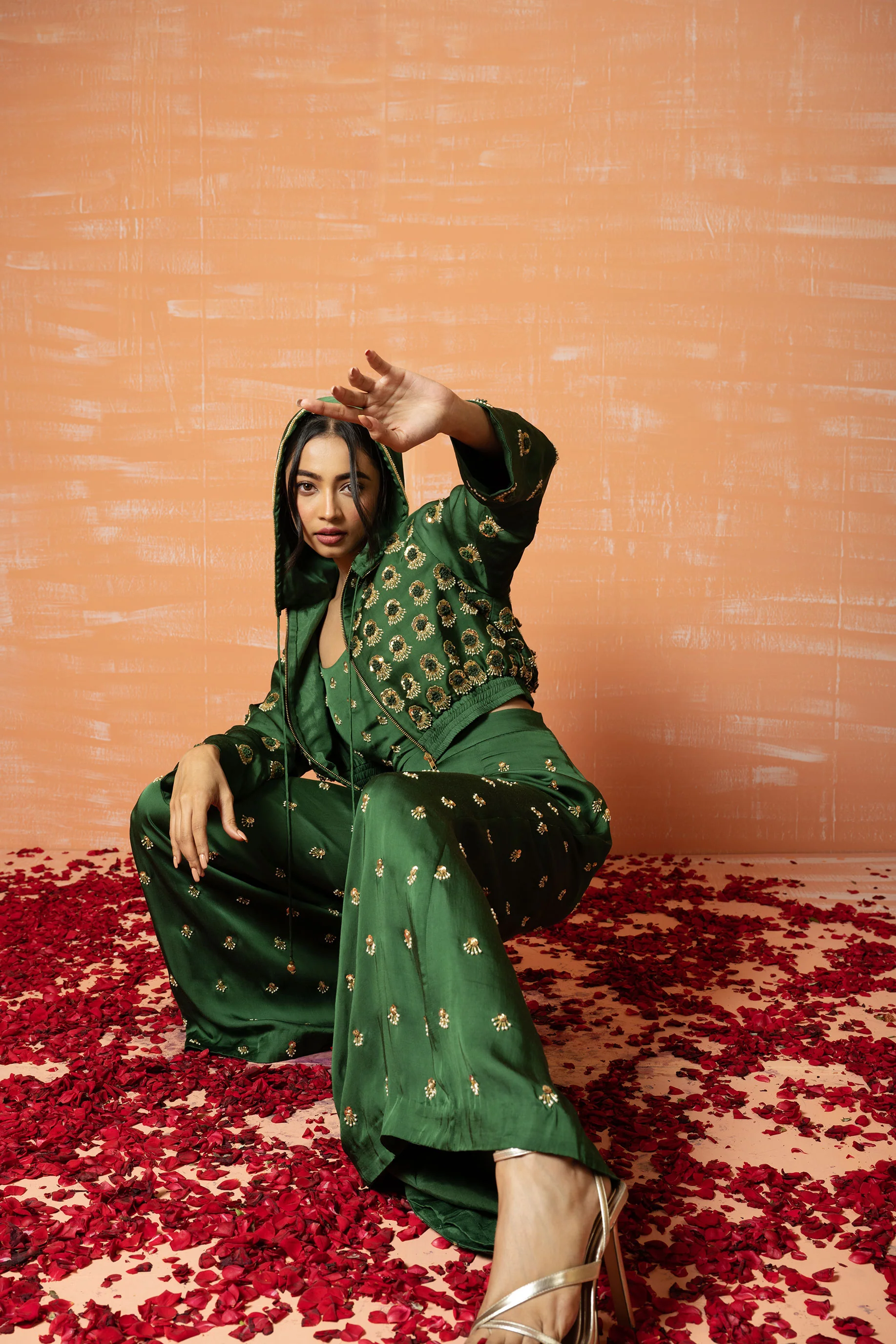 Mehendi Green Embroidered Palazzo Pant Set - Image 3