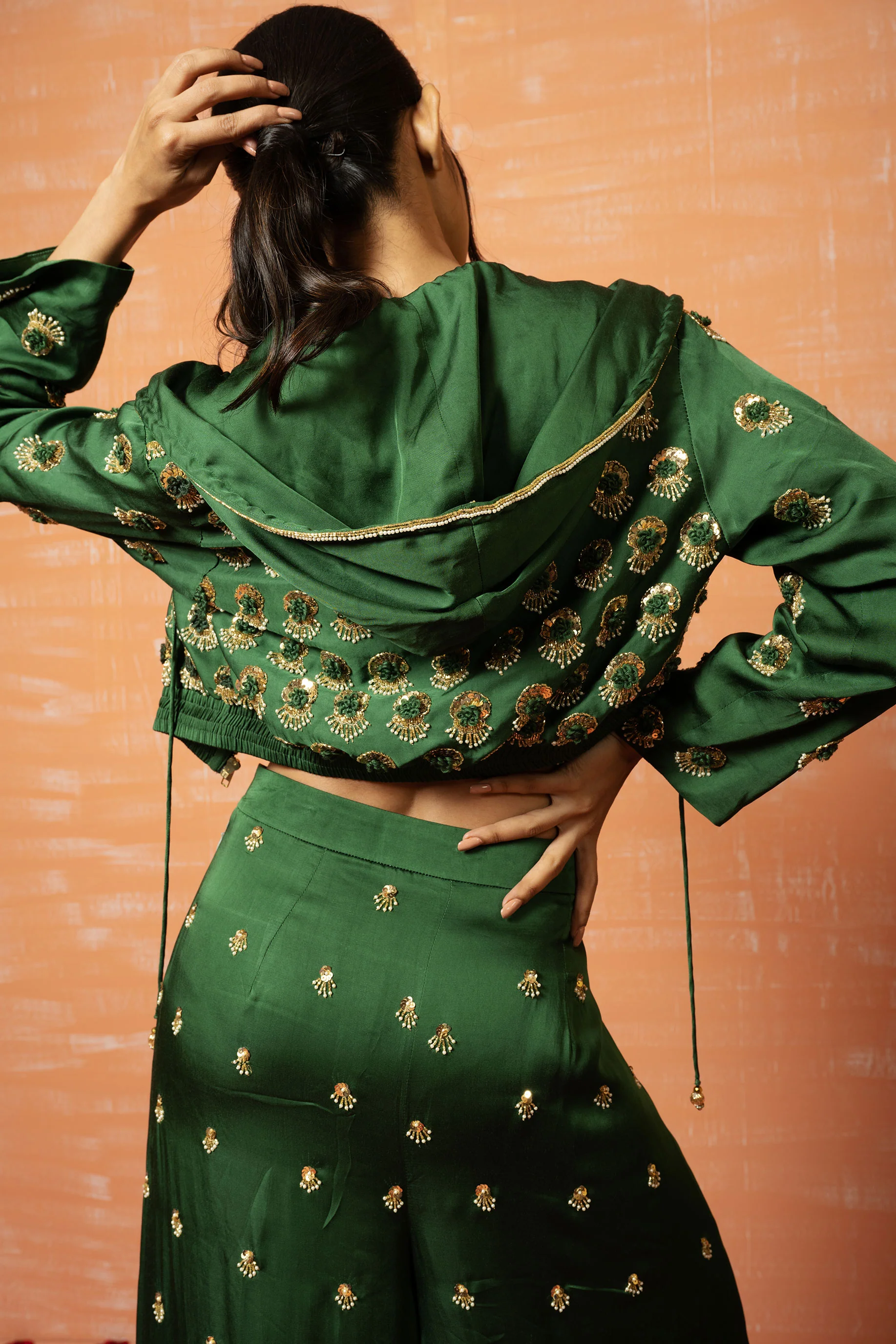 Mehendi Green Embroidered Palazzo Pant Set - Image 4