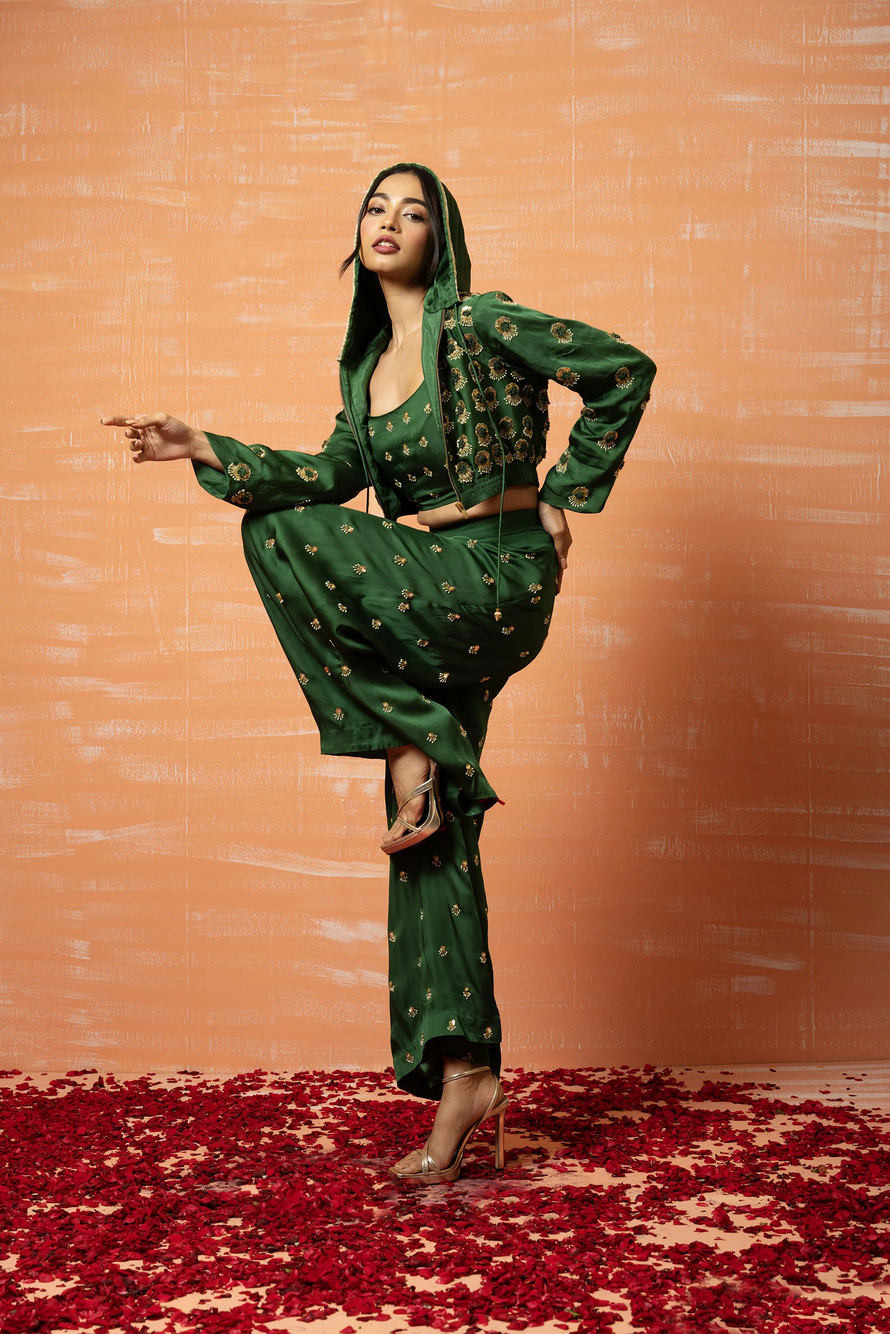Mehendi Green Embroidered Palazzo Pant Set - Image 5