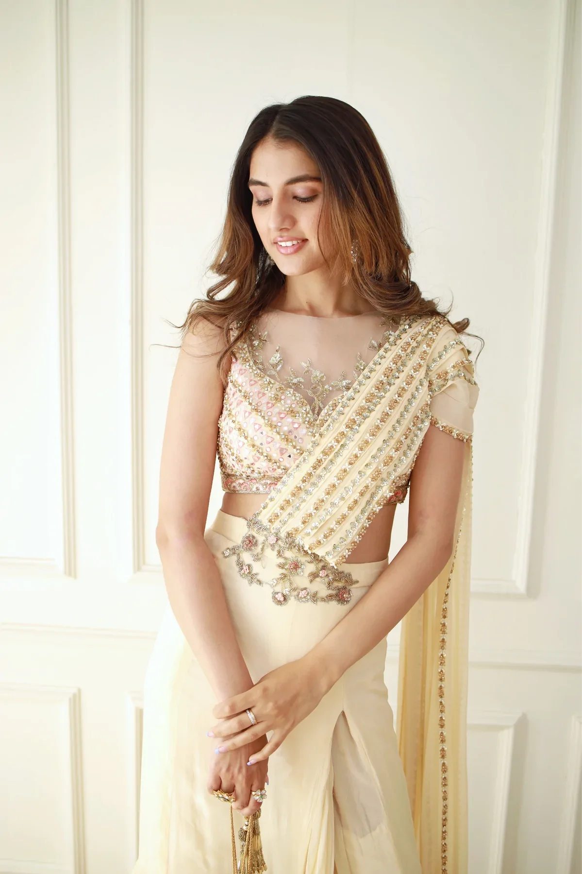 Meher In Ivory Pre-Draped Saree - Image 2