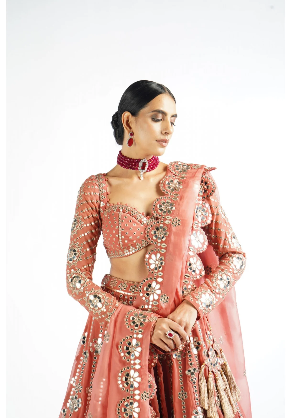 Mellow Rose Big Flower Linear Lehenga Set - Image 3