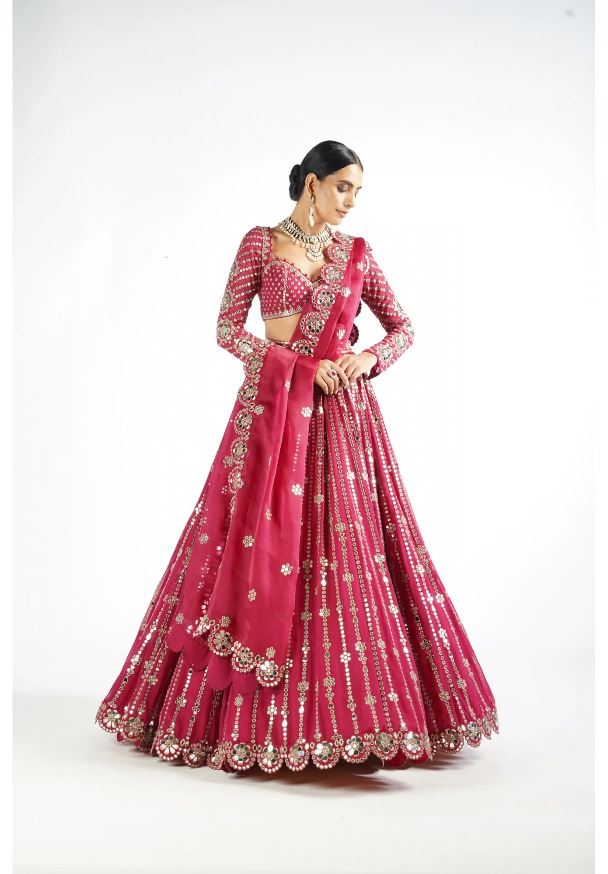 Mellow Wine Small Flower Linear Lehenga Set - Image 3