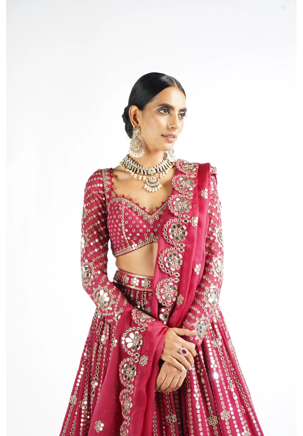 Mellow Wine Small Flower Linear Lehenga Set - Image 4