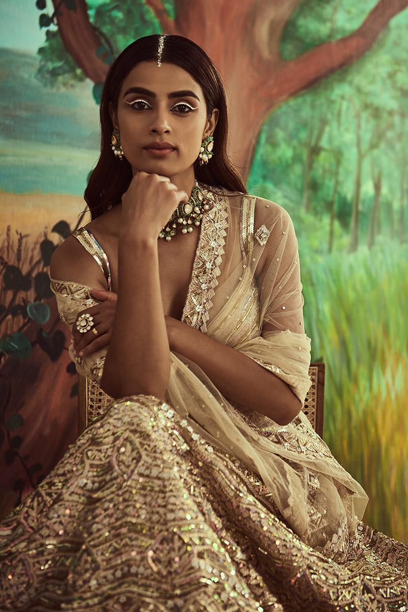 Metallic gold sequin lehenga set - Image 2