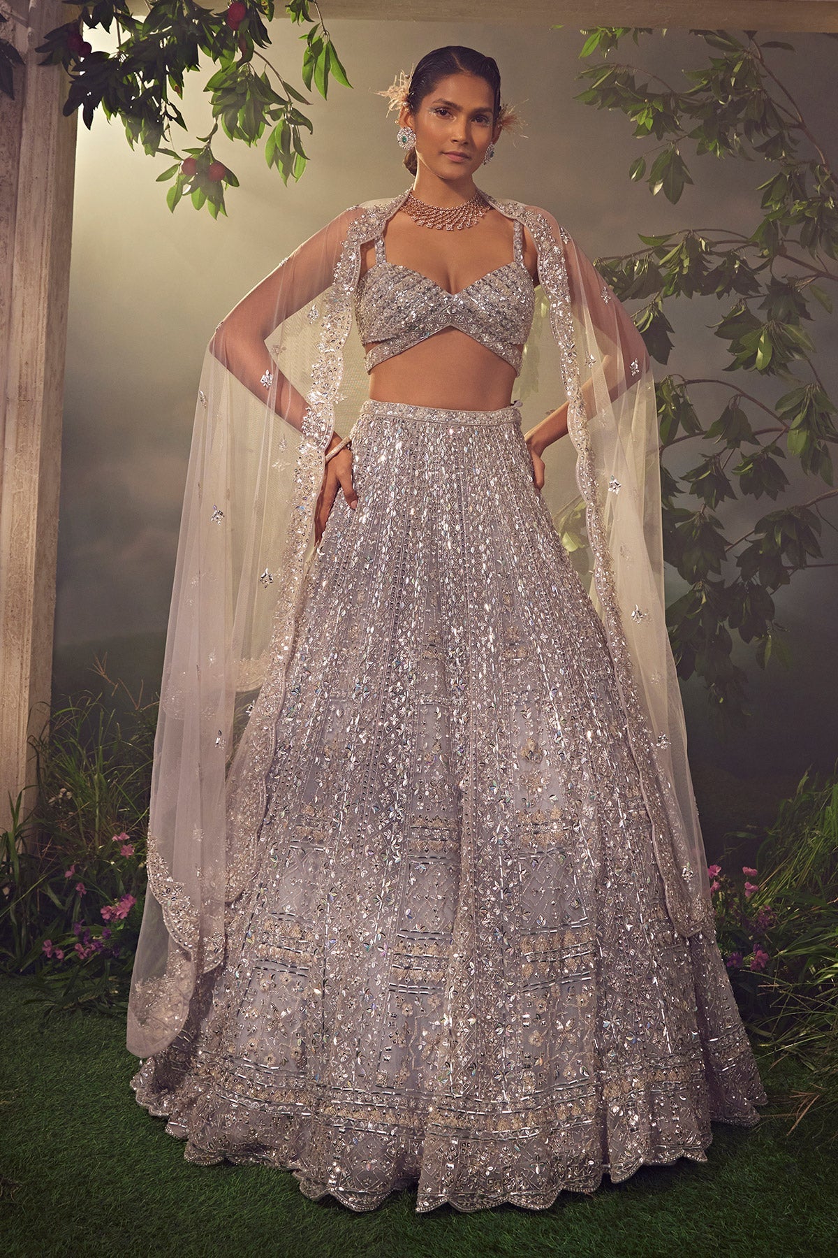 Metallic Grey Tulle Lehenga