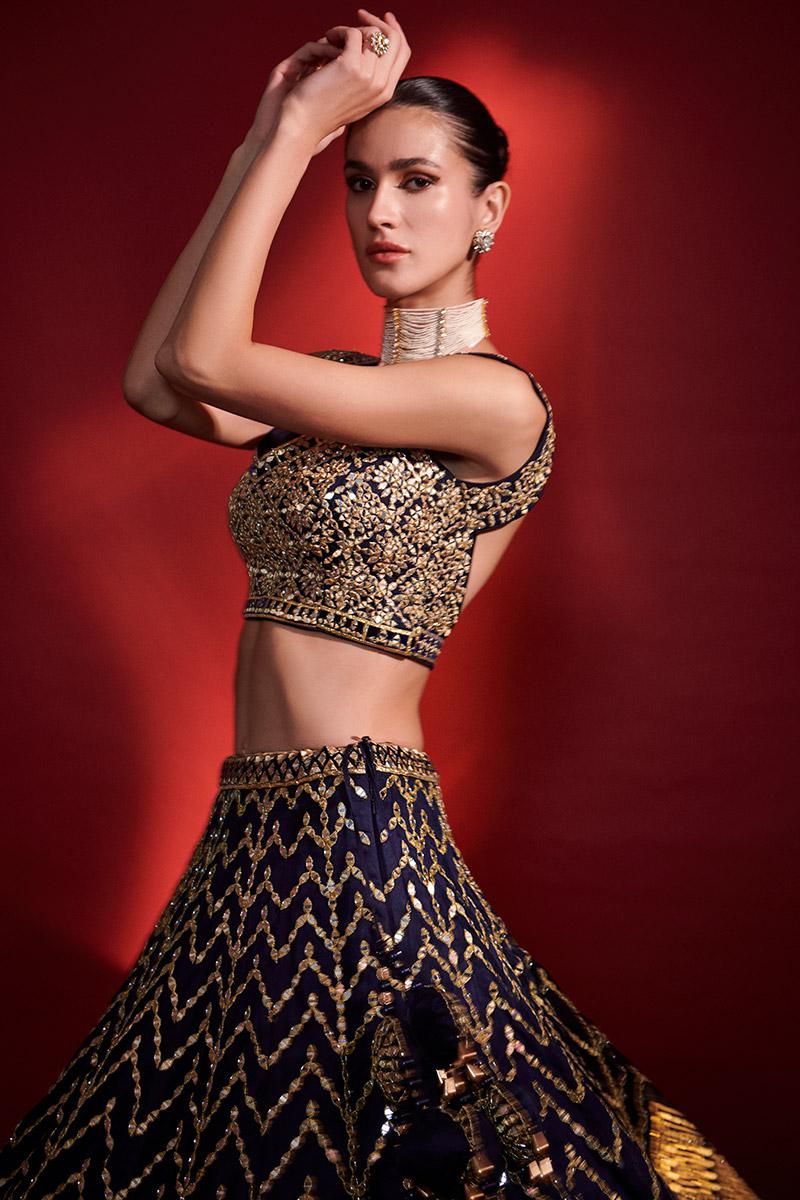 Midnight Blue Mirror Lehenga Set - Image 2