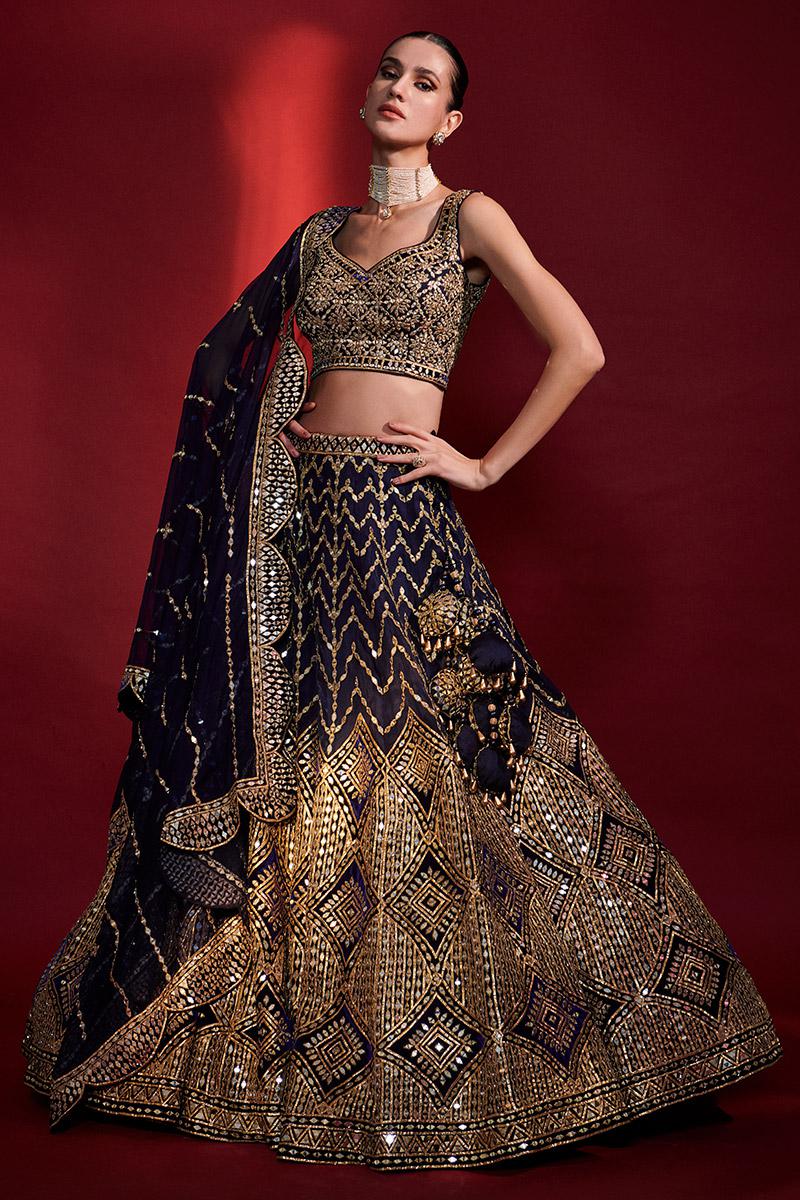 Midnight Blue Mirror Lehenga Set - Image 3