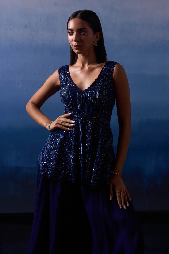 Midnight Blue Organza Sharara - Image 2