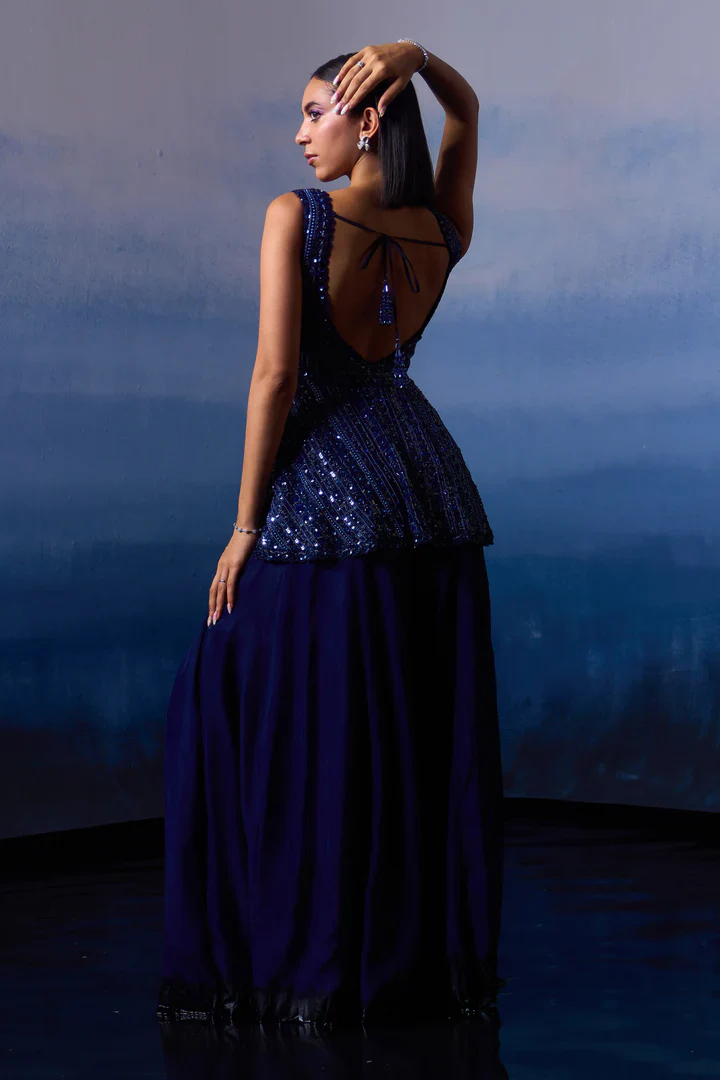 Midnight Blue Organza Sharara - Image 4