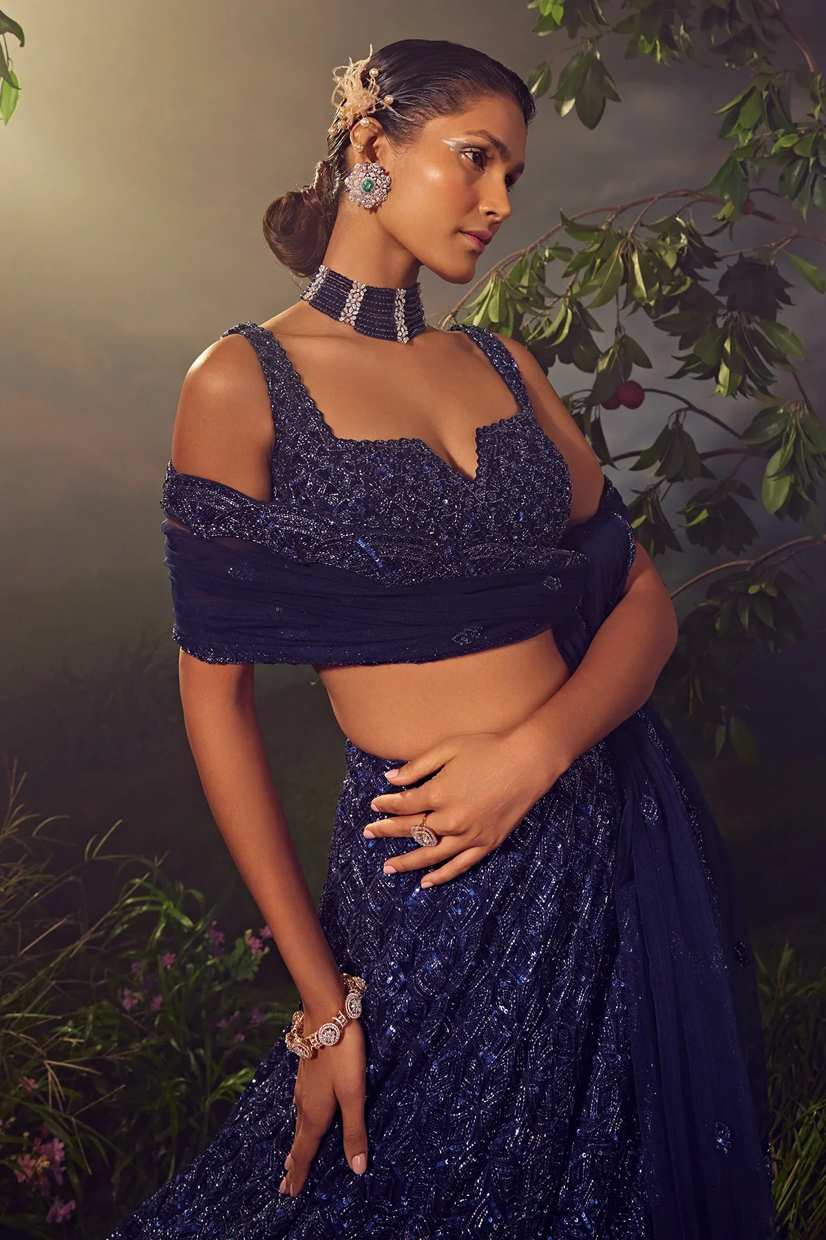 Midnight Blue Tulle Lehenga - Image 2